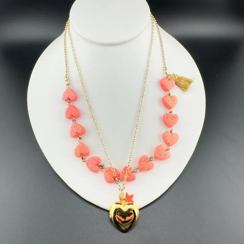 Two Crewcuts Girls Necklaces - Heart locket gold tone